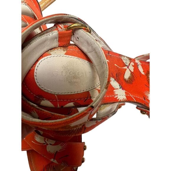 Gucci Orange Crane Wood Block Heels Sandals Sz. 8 - Picture 13 of 13